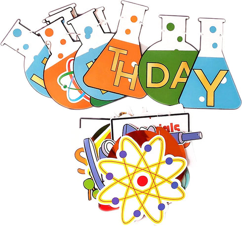 Science Theme Birthday Decoration Kit Science Birthday Banner & Hanging Swirls Ceiling Whirl Streamer Hanging Cutouts Set Mad Science Party for Kids Birthday Baby Shower Chemistry Laboratory Party