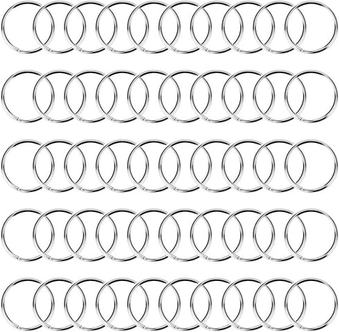 AKIRO 50 Pcs Nickel Key Rings, 25mm Keyring Split Ring Metal Key Holder Pocketed Clasps Connectors, Heavy Duty Metal Key Chain Ring