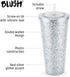 Blush Glam Silver Double Walled Glitter 24oz Tumbler Reusable Leak-Proof, Travel, Clear Plastic, Slim, Iced Coffee Cup with Silicone Seal, Screw-On-Lid, and Straw, 1 Count (Pack of 1)