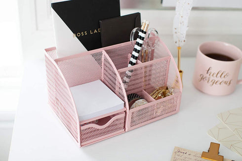 Light Pink Desk Organizer - Cute and Girly Pink Desk Accessories - Office Storage for Girls and Women - Paper Storage and Office Supply Storage - Home Office