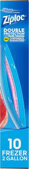 Ziploc Two Gallon Food Storage Freezer Bags, Grip 'n Seal Technology for Easier Grip, Open, and Close, 10 Count