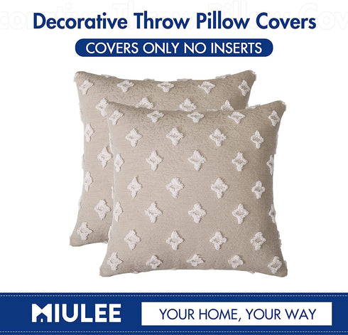 MIULEE Set of 2 Decorative Throw Pillow Covers Rhombic Jacquard Pillowcase Soft Square Cushion Case for Couch Sofa Bed Bedroom Living Room, 18x18 Inch, Beige