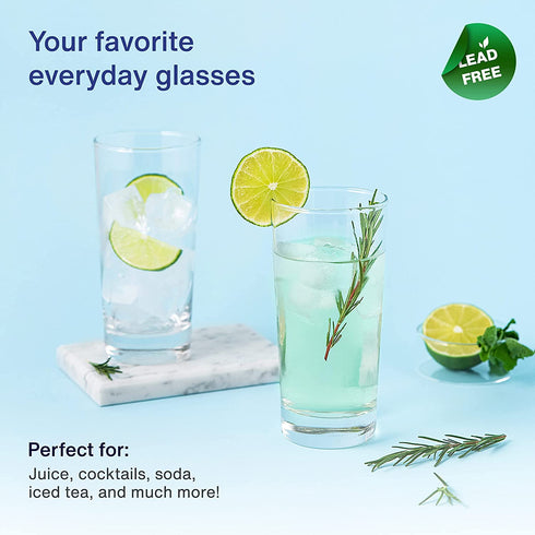 GoodGlassware Highball Glasses (Set of 4) 13.5 oz - Tall Drinking Glass with Heavy Base - for Water, Juice, Cocktails, and Beverages - Dishwasher Safe, Perfect for Kitchen & Bar
