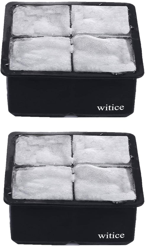 witice Large Ice Cube Trays Silicone (2.5-Inches) - Whiskey Ice Cube Mold, With Easy Release Ice Cubes for Whiskey and For Cocktail,Food Grade (Black 2 Tray)