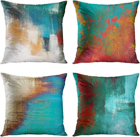 Britimes Throw Pillow Covers 18x18 Inches Home Decor Set of 4 Pillow Cases Decorative for Bed Sofa Cushion Couch Outdoor Turquoise Pillowcases (Teal and Orange) €¦