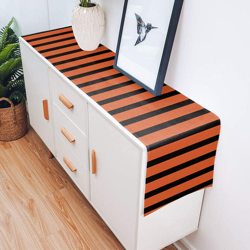 Orange and Black Stripes Cotton and Linen Table Runners 18x72in, Table Cover Dresser Ethnic Halloween Washable Table Decor for Kitchen Party Wedding Gathering