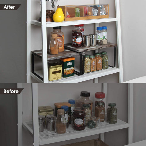 J JACKCUBE DESIGN Kitchen Cabinet Shelf Set of 2, Stackable, Expandable Metal and Rustic Wood Pantry Organizer Storage, Cupboard for Dishes, Spice Jars, Coffee Mug -MK617A