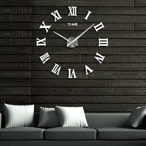 VinJoyce 3D DIY Large Wall Clocks for Living Room Decor, Wall Stickers Clocks for Living Room Decor, Silent, Modern Wall Clock for Kitchen, Office, School, Home, Bedroom, Living Room (Roman Silver)