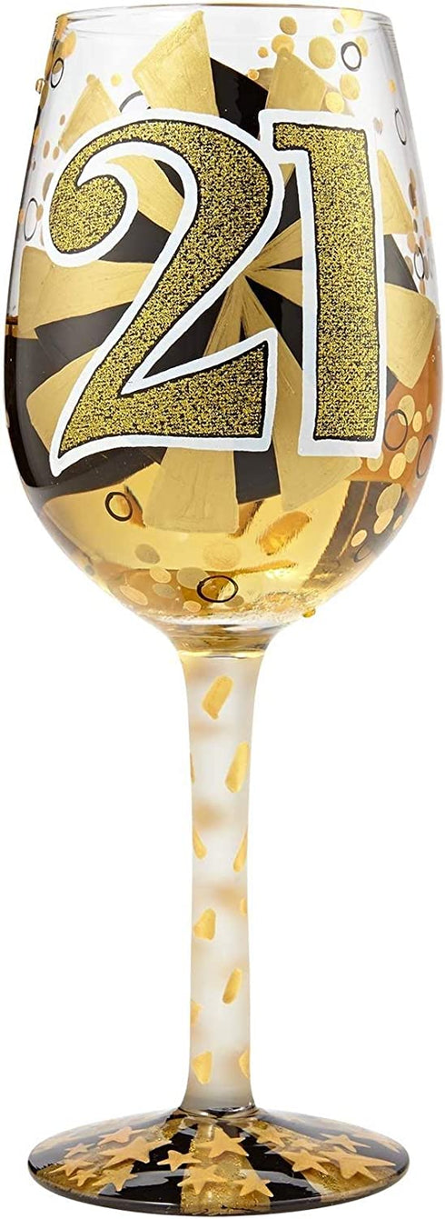 Designs by Lolita œ21st Birthday? Hand-Painted Artisan Wine Glass, 15 oz