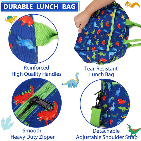 Lunch Bag for Boys, Insulated Lunch Box Bag Cute Dinosaur Thermal Lunch Tote with Removable Shoulder Strap, VONXURY