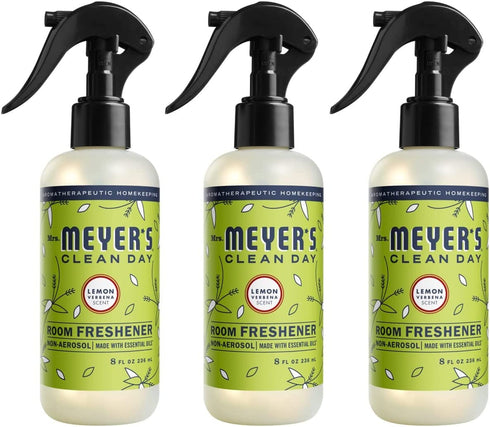 Mrs. Meyer's Room and Air Freshener Spray, Non-Aerosol Spray Bottle Infused with Essential Oils, Lemon Verbena Scent, 8 fl oz - Pack of 3
