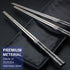 Reusable Chopsticks 3 Pairs Metal Chopsticks Stainless Steel Titanium Plated Chop Sticks Dishwasher Safe Gift Box (Black Silver)