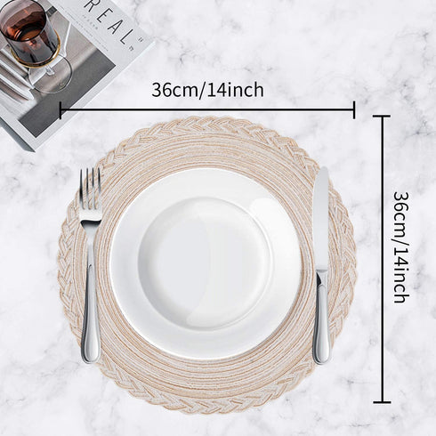 homing Round Placemats Set of 6 for Dining Table Woven Heat Resistant Anti-Slid Cotton Kitchen Table Mats 14 Inch, Easy to Care, Mixed Color, Beige