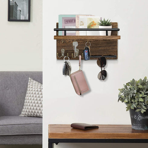 Key Holder for Wall Decorative with Key Hooks, Mail Organizer Wall Mounted, Key Hangers with Mail Shelf for Wall, Key Racks and Mail Holder for Wall