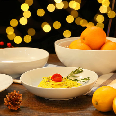 Yedio Pasta Bowls, 30 Ounces Porcelain Salad Bowls for Kitchen, Shallow Pasta Bowls Set, White Pasta Bowls, Microwave Dishwasher Safe, Set of 4