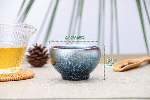 Chinese Tea Cup, Japanese Tea Cups, 3.5oz, Tea Cup, House Warming Presents for New Home, Handmade Azure Blue Dragon Scales Tea Cup Gift (Blue Lotus)