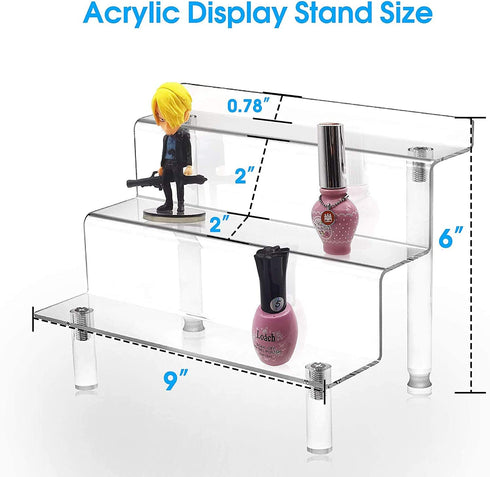 Grarry Acrylic Display Stands, 2 Pack Clear Acrylic Risers Display Shelves for Amiibo Pop Figure, 3 Tier Cupcake Dessert Stand, Makeup Perfume Organize, Collectibles Shelf for Cabinet, Countertops