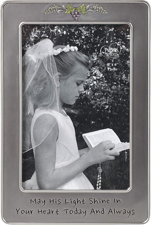 Precious Moments 172408 May His Light Sine in Your Heart Today & Always First Communion Silver Zinc Alloy 4 X 6 Photo Frame, One Size, Multi