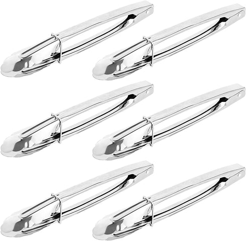 Emoly 6 Pack Stainless Steel Serving Tongs Metal Cooking Tongs with Scalloped Gripping Edge Kitchen Tongs for Serving Appetizers, Desserts, Salads, Barbecue and Cooking (9-Inch, Silver)