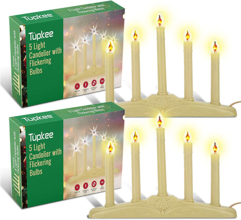 Tupkee Christmas Candolier Window Candles with Flickering Bulbs 5-Lights Indoor -Flameless Electric Window Candles Candelabra - 2 Pack