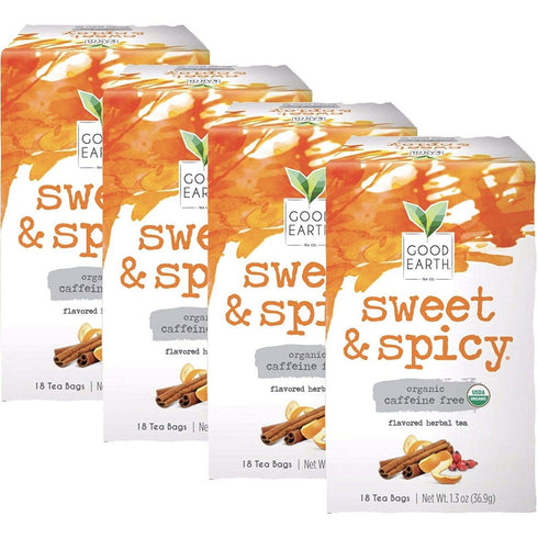 Good Earth Teas Organic Sweet and Spicy Caffeine Free Herbal 18 Tea Bags, 4 Count