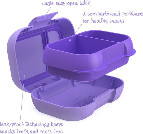 Bentgo Kids Snack - 2 Compartment Leak-Proof Bento-Style Food Storage for Snacks and Small Meals, Easy-Open Latch, Dishwasher Safe, and BPA-Free - Ideal for Ages 3+ (Purple)