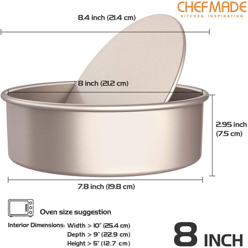 CHEFMADE Bakeware Round Cake Pan, 8-Inch with Removable Loose Bottom Nonstick & Quick Release Coating Chiffon Bakeware for Oven and Instant Pot Baking (Champagne Gold)