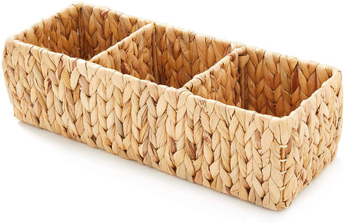 Americanflat Natural Rectangular Woven Water Hyacinth Storage Basket - Hand-Woven - Toilet Topper Baskets - Home Organizer Basket - Water Hyacinth Material - Use on Bathroom Vanity, Countertop