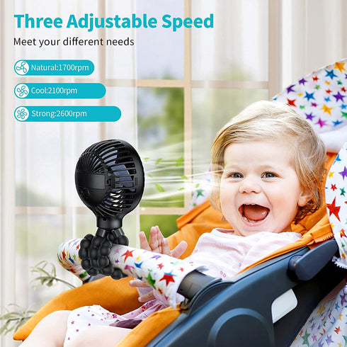 SmartDevil Stroller Fan, 3 Speed Portable Clip on Stroller Fan for Baby, Battery Operated Personal Desk Fan with Flexible Tripod, Mini Handheld Fan for Car Seat, Treadmill, Camping (Black)