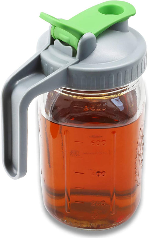 32 Oz Glass Mason Jars Pitcher With Handle Lids, 1 Quart Wide Mouth Ball Jar Pitcher With Flip Cap Pour Spout For Cold Coffee Iced Tea Fridge Drinking Airtight & Leakproof