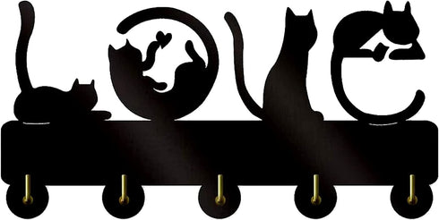 KingLive Cat Key Hooks for Wall,Black Wooden Cat Key Holder with 5 Metal Key Rack Organizer for Wall Decorative with Screws and Anchors