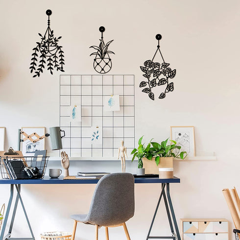 3 Pieces Metal Vase Flowers Wall Arts, Flower in Vase for Decorations, Metal Wall Sculpture for Patio Balcony, Black Metal Wall Art for Living Room Bathroom Bedroom