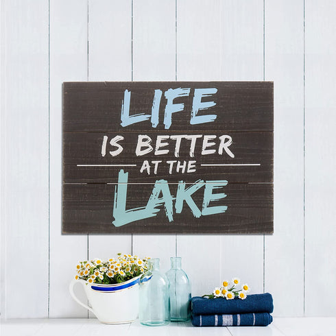 Barnyard Designs Life is Better at The Lake Decor Sign Rustic Wood Lake House Cabin Home Wall Decoration 15.75 x 11.75