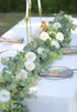PARTY JOY 6.5ft Seeded Eucalyptus Garland with Flowers-8 White Roses-Lush,Natural Looking, Floral Garland Greenery Garland for Party Wedding Table Indoor Outdoor Backdrop Wall Decor?White,1?