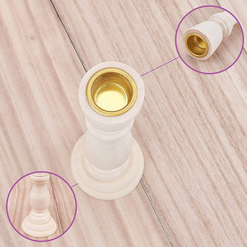 GORGECRAFT 2 Size Unfinished Wooden Candlesticks Wood Holders Metal Candle Holder Cup 4/5 Inch Hole Classics for Home Wedding Decorations