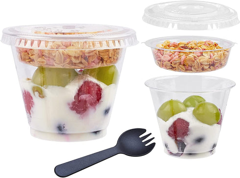 Zezzxu 50Pack 9oz Clear Plastic Parfait Cups with Insert and Flat Lids (No Hole) Disposable Dessert Cups for Yogurt Fruit and Cereal Parfait