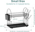 Dish Drying Rack, GSlife Rust-Resistant Small 2 Tier Dish Rack with Drainboard Set, Dish Drainer with Utensil Holder & Cup Holder for Kitchen Counter, Black