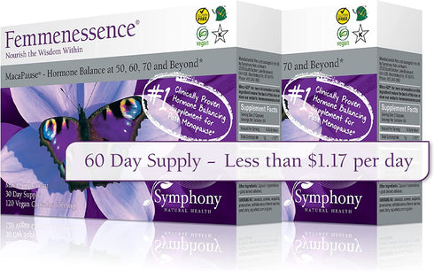 Femmenessence MacaPause – Clinically Proven for Post Menopause, Natural Hormone Balance Supplements for Women, Bone and Heart Health, Symptom Relief, 240 Gelatinized Maca Vegan Capsules, 60-Day Supply