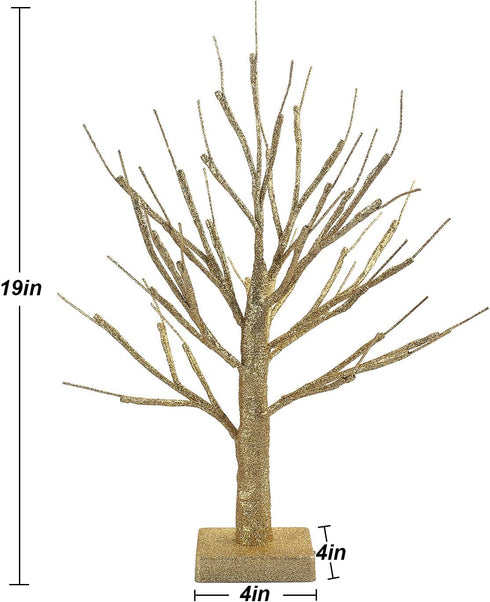 Brightdeco Lighted Gold Glitter Birch Tree 18" H 36 LED Artificial Bonsai Lamp Money Tree for Indoor Use Great Décor for Home Bedroom Halloween Thanksgiving Christmas Easter Wedding Party Warm White