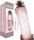 Live Infinitely 24 oz Water Bottle with Time Marker - Insulated Measured Water Tracker Screen - BPA Free Gym Water Bottle - Locking Flip Top Lid, Rubberized (Rose, 24oz)