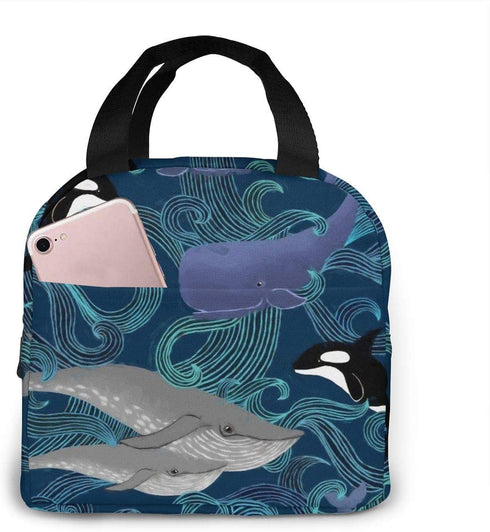 Whales Beautiful Ocean Giants Lunch Bag for Women Girls Kids Insulated Picnic Pouch Thermal Cooler Tote Bento Large Meal Prep Cute Bag Big Leakproof Soft Bags for Lunch Box, Camping, Travel, Fishing