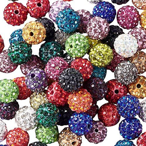 Beadthoven 100pcs 10mm Mixed Color Glass Rhinestone Clay Pave Round Beads, Disco Rhinestone Crystal Shamballa Beads for Jewelry Making (0Round-100pcs#Multi Color)