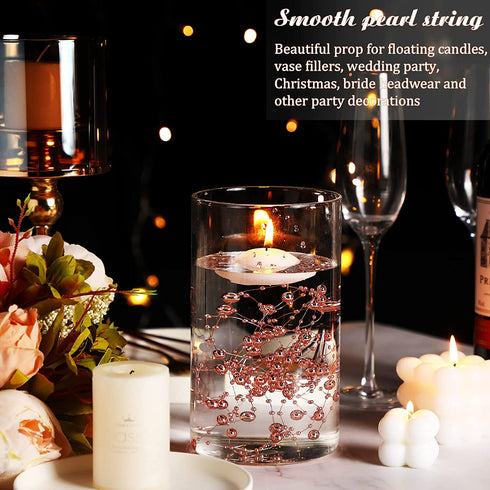 157 Feet 24 Strings Pearl String for Floating Candles Highlight Faux Pearl for Vase Filler for Wedding Dinning Table Party Home Centerpieces (Rose Gold)