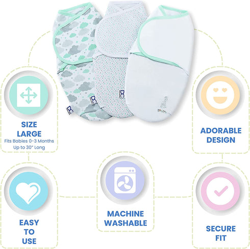 Delta Children Little Lambs Adjustable Swaddle Wrap, Premium Cotton, Unisex, Size Large, Fits Babies 3-6 Months, 14-18 lbs, Pack of 4