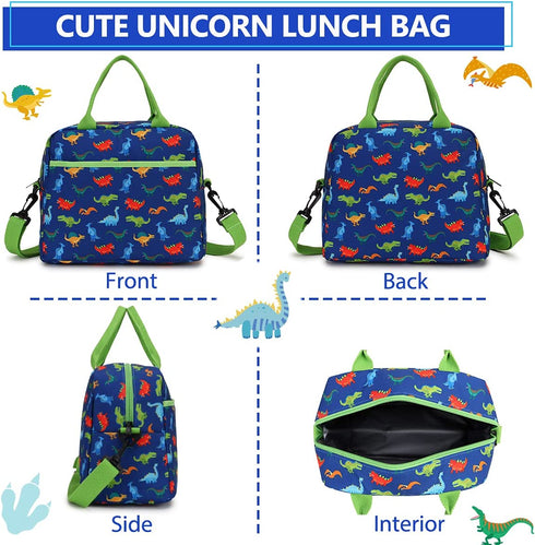 Lunch Bag for Boys, Insulated Lunch Box Bag Cute Dinosaur Thermal Lunch Tote with Removable Shoulder Strap, VONXURY