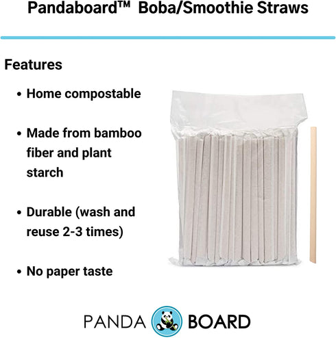 PandaBoard Compostable Eco Bamboo Fiber Boba Straws / 80 pcs / Long lasting, no paper taste