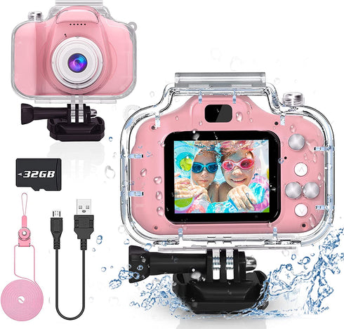 Gifts for 6 7 8 9 10 Year Old Girls Yoophane Kids Waterproof Camera Christmas Birthday Gifts Toddler Action Camera Toys for Girls Age 3-12 Underwater Video Recorder with 32GB SD Card (Pink)