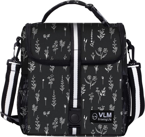 VLM Lunch Bags for Women,Leakproof Insulated Floral Lunch Box with Adjustable Shoulder Strap Reusable Zipper Cooler Tote Bag for Work,Picnic,Camping (Floral 2)