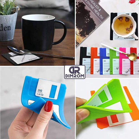 6 PCS Silicone Floppy Disk Coaster For Tables, Drink Coasters for Tabletop Protection - Cheerful Funny Coasters Suitable For All Cups, Glasses, Mugs - Reusable Silicone Coasters for Coffee Table