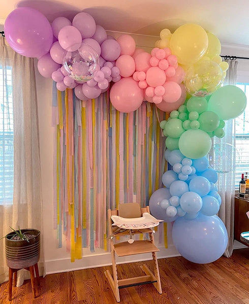 Beaumode DIY Pastel Balloon Garland Kit 104pcs Pastel Balloons for Kids Themed Birthday Backdrop Unicorn Butterfly Garden Cake Smash Photo Shoot Party Decoration Supplies